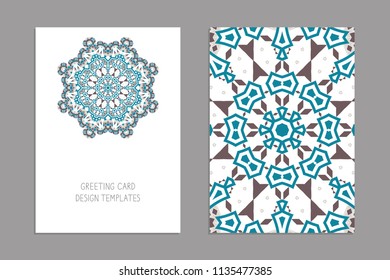 Templates for greeting and business cards, brochures, covers with floral motifs. Oriental pattern. Mandala. Wedding invitation, save the date, RSVP. Arabic, Islamic, asian, indian, african motifs.