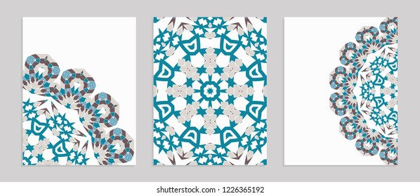 Templates for greeting and business cards, brochures, covers with turkish motifs. Oriental pattern. Lace mandala. Wedding invitation, save the date, RSVP. Arabic, Islamic, asian, indian, african motif