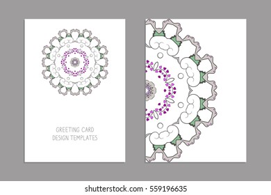 Templates for greeting and business cards, brochures, covers with floral motifs. Oriental pattern. Mandala. Wedding invitation, save the date, RSVP. Arabic, Islamic, asian, indian, african motifs.