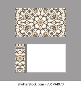Templates for greeting and business cards, brochures, covers with wooden motifs. Oriental pattern. Mandala. Invitation, save the date, RSVP. Arabic, Islamic, turkish, asian, indian, african motifs.