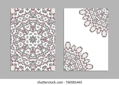 Templates for greeting and business cards, brochures, covers with floral motifs. Oriental pattern. Mandala. Wedding invitation, save the date, RSVP. Arabic, Islamic, asian, indian, african motifs.
