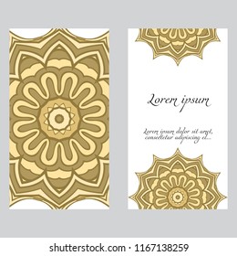 Templates for greeting and business cards. Vector illustration. Oriental pattern with. Mandala. Wedding invitation.