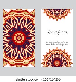 Templates for greeting and business cards. Vector illustration. Oriental pattern with. Mandala. Wedding invitation.