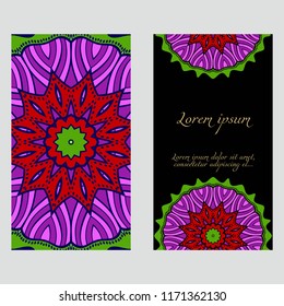 Templates for greeting and business cards. Vector illustration. Oriental pattern with. Mandala. Wedding invitation.