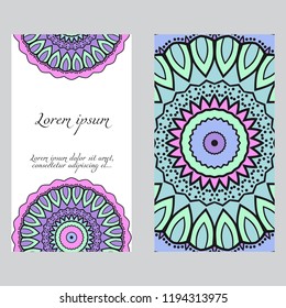 Templates for greeting and business cards. Vector illustration. Oriental pattern with. Mandala. Wedding invitation.