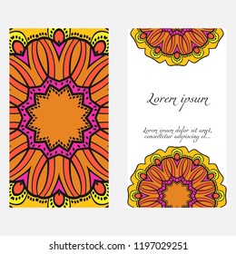 Templates for greeting and business cards. Vector illustration. Oriental pattern with. Mandala. Wedding invitation.