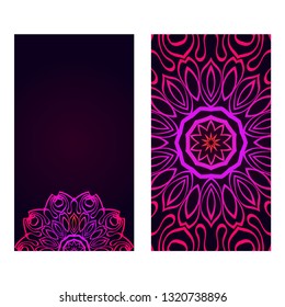 Templates For Greeting And Business Cards. Vector Illustration. Oriental Pattern With. Mandala. Wedding Invitation. Blue purple color.