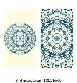 Templates For Greeting And Business Cards. Vector Illustration. Oriental Pattern With. Mandala. Wedding Invitation. Blue milk color.