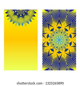 Templates For Greeting And Business Cards. Vector Illustration. Oriental Pattern With. Mandala. Wedding Invitation. Blue yellow color.