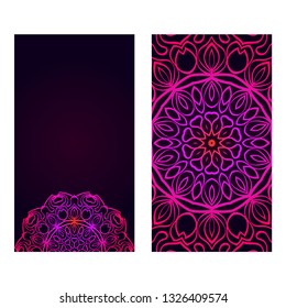 Templates For Greeting And Business Cards. Vector Illustration. Oriental Pattern With Mandala. Wedding Invitation. Blue purple color.