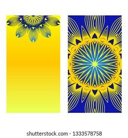 Templates For Greeting And Business Cards. Vector Illustration. Oriental Pattern With. Mandala. Wedding Invitation. Blue yellow color.