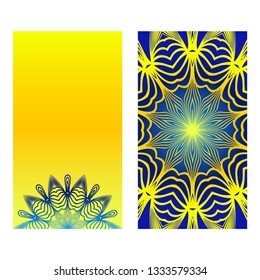 Templates For Greeting And Business Cards. Vector Illustration. Oriental Pattern With. Mandala. Wedding Invitation. Blue yellow color.