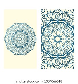 Templates For Greeting And Business Cards. Vector Illustration. Oriental Pattern With. Mandala. Wedding Invitation. Blue milk color.