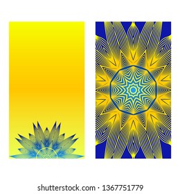 Templates For Greeting And Business Cards. Vector Illustration. Oriental Pattern With. Mandala. Wedding Invitation. Blue yellow color.
