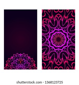 Templates For Greeting And Business Cards. Vector Illustration. Oriental Pattern With. Mandala. Wedding Invitation. Blue purple color.