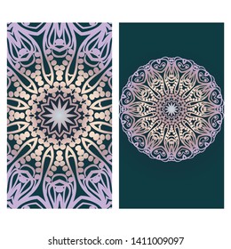 Templates For Greeting And Business Cards. Vector Illustration. Oriental Pattern With. Mandala. 
