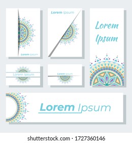 Templates for greeting cards, wedding invitations, birthdays, banners and business cards with madala ornaments. with exclusive luxurious colors