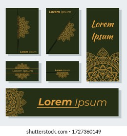 Plantillas para tarjetas de felicitación, invitaciones de boda, cumpleaños, banners y tarjetas de visita con adornos de madala. con colores lujosos exclusivos