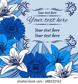 Templates of invitation, greeting card decorated with flower of lilies and gerberas.