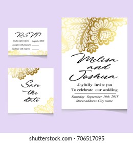 Templates of invitation lace cards for wedding vector