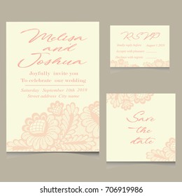 Templates Invitation Lace Cards Wedding Vector 스톡 벡터(로열티 프리) 706919986 ...