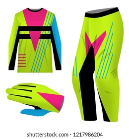 Templates jersey for mountain biking. Jersey for motocross, extreme cycling, downhill. Sublimation print. Sportswear kit design. Design for competition, team wearing. Vector illustration.