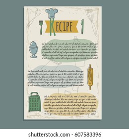 Templates with kitchen hand-drawn utensils. Vector illustration