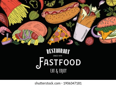 Templates for label design with hand drawn fastfood