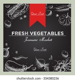 Templates for label design with hand drawn linear vegetables. Can be used for vegan products, brochures, banner, restaurant menu, farmers market and organic food store