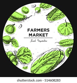 Templates for label design with hand drawn linear vegetables. Can be used for vegan products, brochures, banner, restaurant menu, farmers market and organic food store