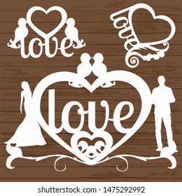 templates for laser cutting with hearts and couples in love