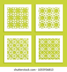 Templates for laser cutting, plotter cutting, printing. Square line patterns set. Geometric design cut out of paper. Mandala Islamic die cut ornament. Fretwork panels, cutout silhouette stencils