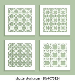Templates for laser cutting, plotter cutting, printing. Square line patterns set. Geometric design cut out of paper. Mandala Islamic die cut ornament. Fretwork panels, cutout silhouette stencils