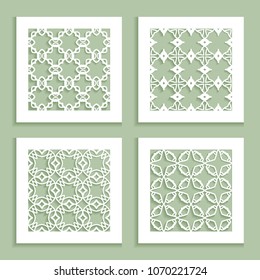 Templates for laser cutting, plotter cutting, printing. Square line patterns set. Geometric design cut out of paper. Mandala Islamic die cut ornament. Fretwork panels, cutout silhouette stencils