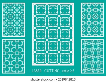 Templates for laser cutting, plotter cutting, printing. Line patterns set. Geometric design cut out of paper. Mandala die cut ornament. Fretwork panels, cutout silhouette stencils