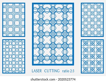 Templates for laser cutting, plotter cutting, printing. Line patterns set. Geometric design cut out of paper. Mandala die cut ornament. Fretwork panels, cutout silhouette stencils