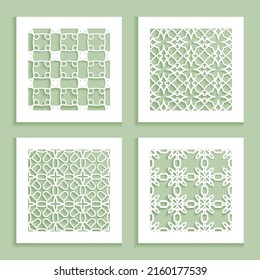 Templates for laser cutting, plotter cutting, printing. Square line patterns set. Geometric design cut out of paper. Mandala Islamic die cut ornament. Fretwork panels, cutout silhouette stencils