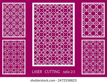 Templates for laser cutting, plotter cutting, printing. Line patterns set. Geometric design cut out of paper. Mandala die cut ornament. Fretwork panels, cutout silhouette stencils