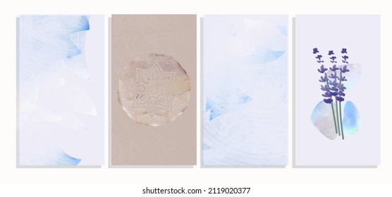 templates with lavender, sea waves, mandala vector background 