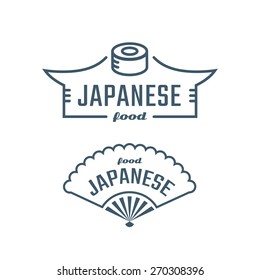 Templates Logo sushi or Japanese food. Vector design sushi emblem and folding fan