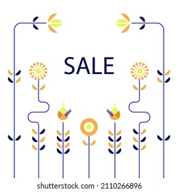 Templates. Modern geometric abstract floral style. Set of vector illustrations on a floral motif. Flowers, plants, birds, lines, simple shapes. Perfect for a poster, cover or postcard for March 8 sale