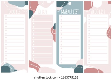 Templates for notes, to do and buy lists. Organizer, planner, schedule for your design. Abstract vector background in trendy modern hand-drawn style. Pastel Palette.