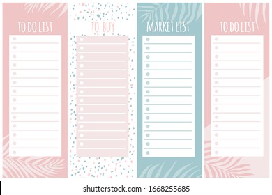 Templates for notes, to do and buy lists. Organizer, planner, schedule for your design. Abstract vector background in trendy modern hand-drawn style. Pastel Palette.