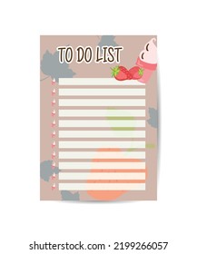 Templates for notes to do list with cute summer object ice cream fruit berries and tropical leaves. Vector illustration