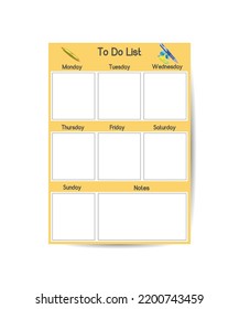 Templates for notes to do list. Organiser and Schedule with place for Notes and Goals. Vector.