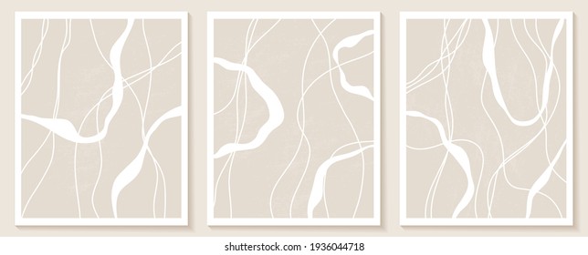 Templates with organic abstract shapes and line in nude colors
