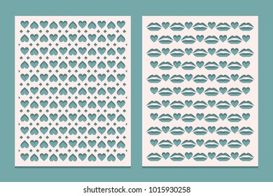 Templates panels for cutting with hearts for Valentines day. May be used for laser cut. Openwork background. Vector illustration