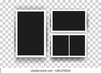 Templates photo frame with white border and black rectangle element. Background transparent picture vintage paper object. Geometrical image memory for box, card, gallery design.