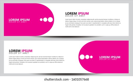 Templates of pink and white vector horizontal web banners with abstract design and shadow. Minimalist design. Set.