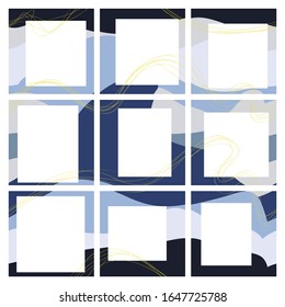 Templates for posts and stories. Abstract colorful waves puzzle collage. Social media mockup. Vector illustration.